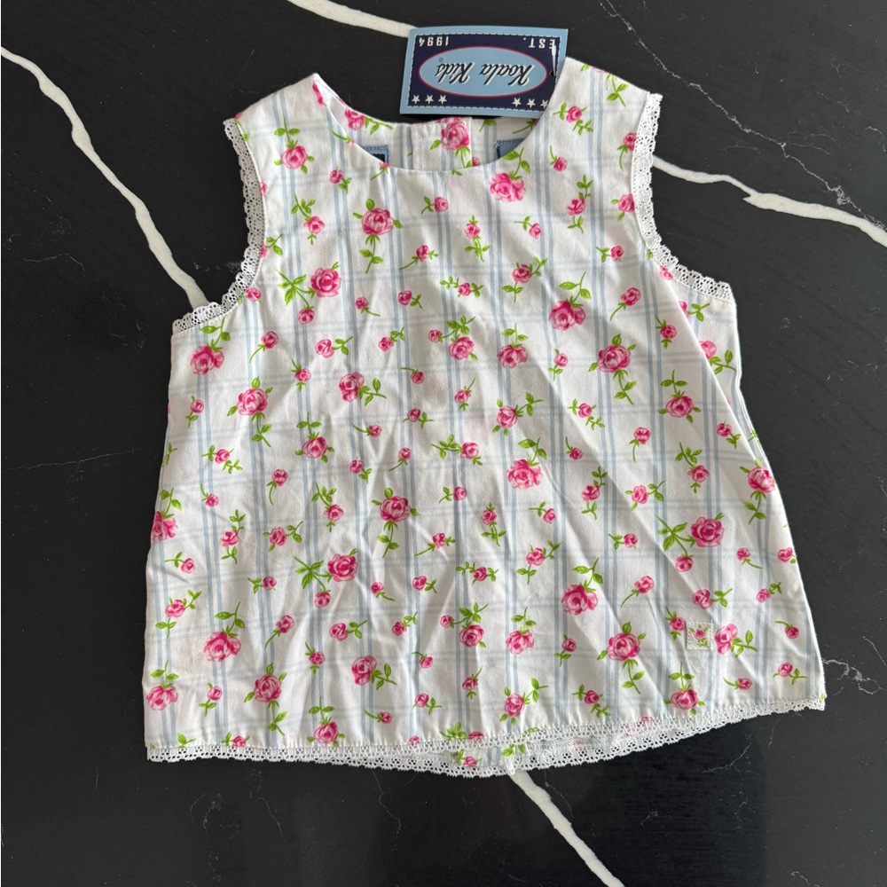 Vintage Floral Sleeveless Top - White and Pink